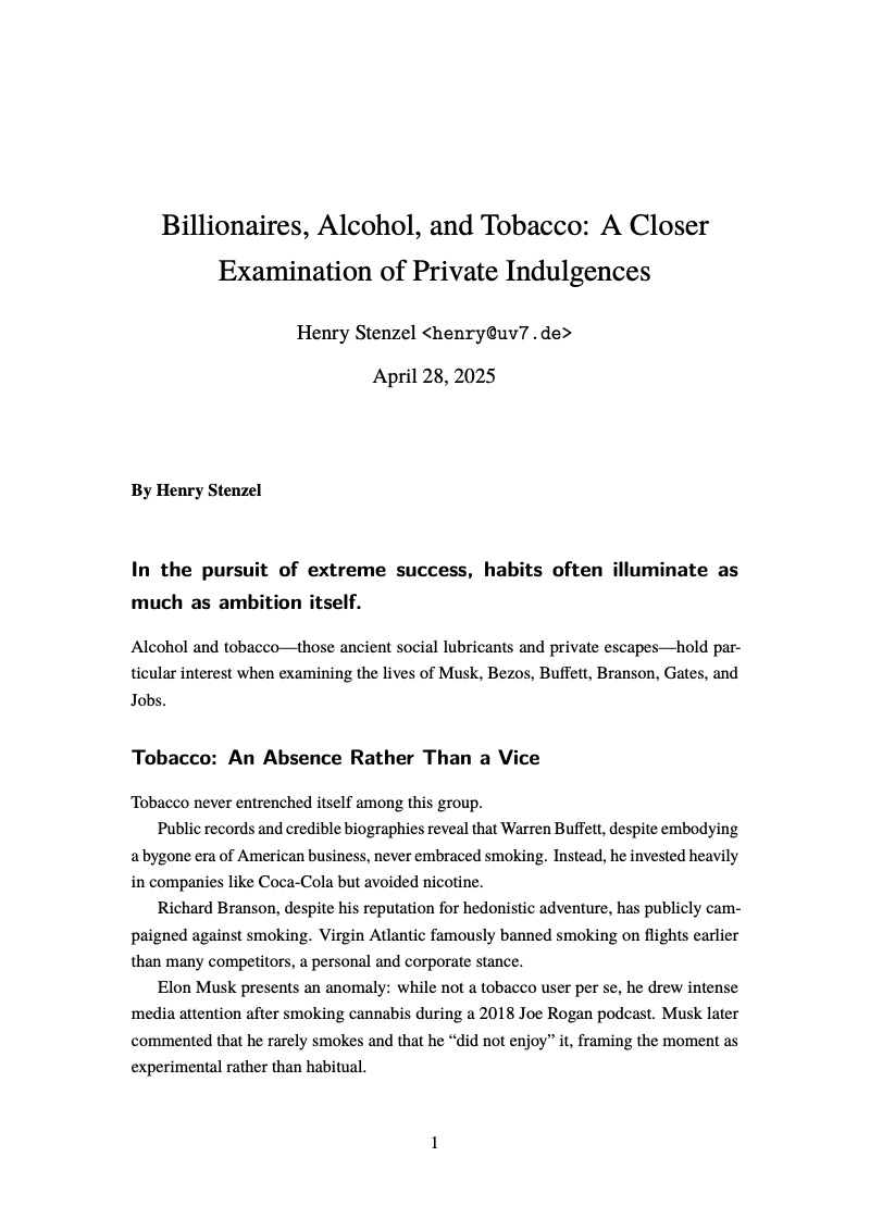 First page of Billionaires, Alcohol & Tobacco