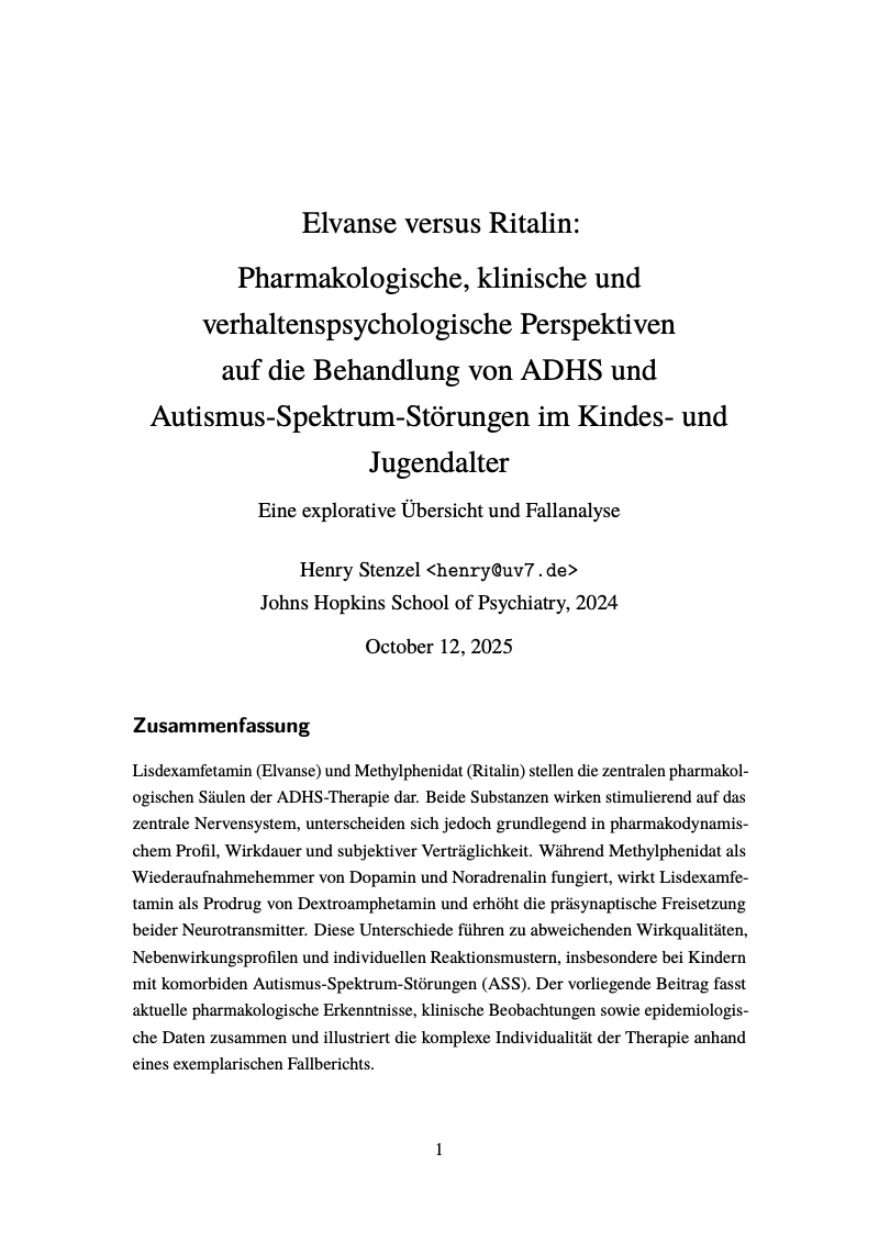 First page of Elvanse versus Ritalin