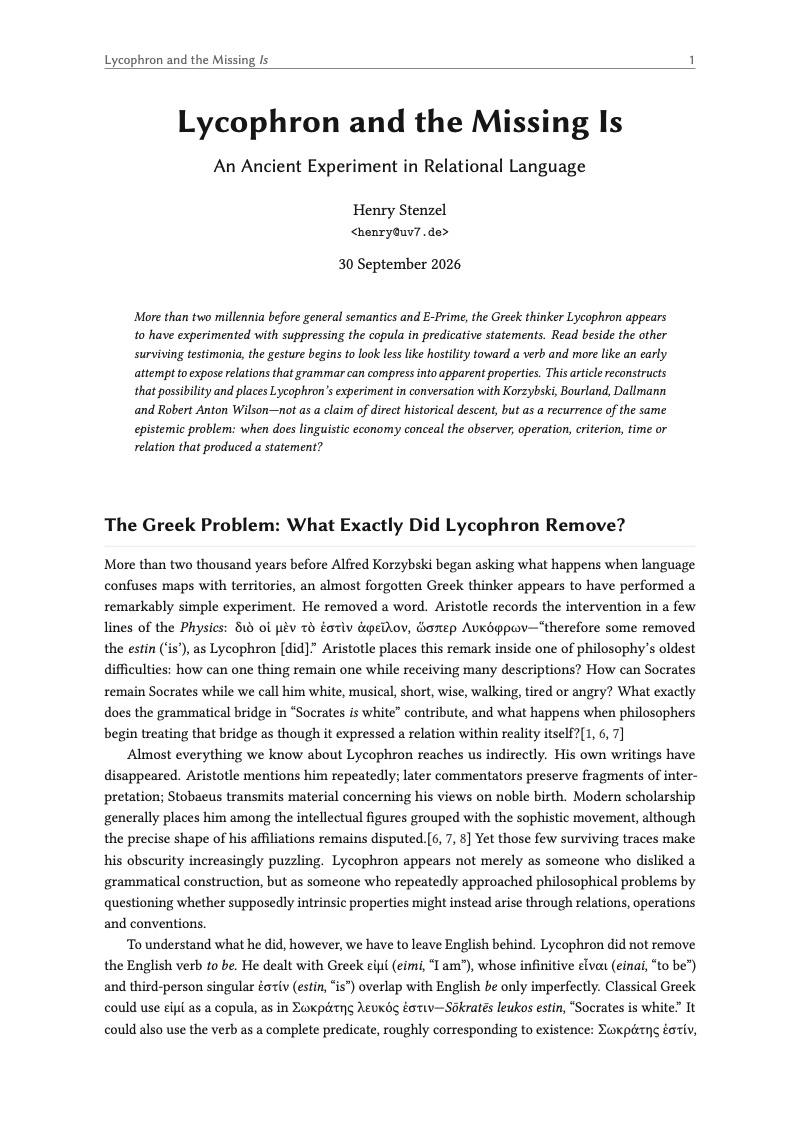 First page of Lycophron and the Missing Is